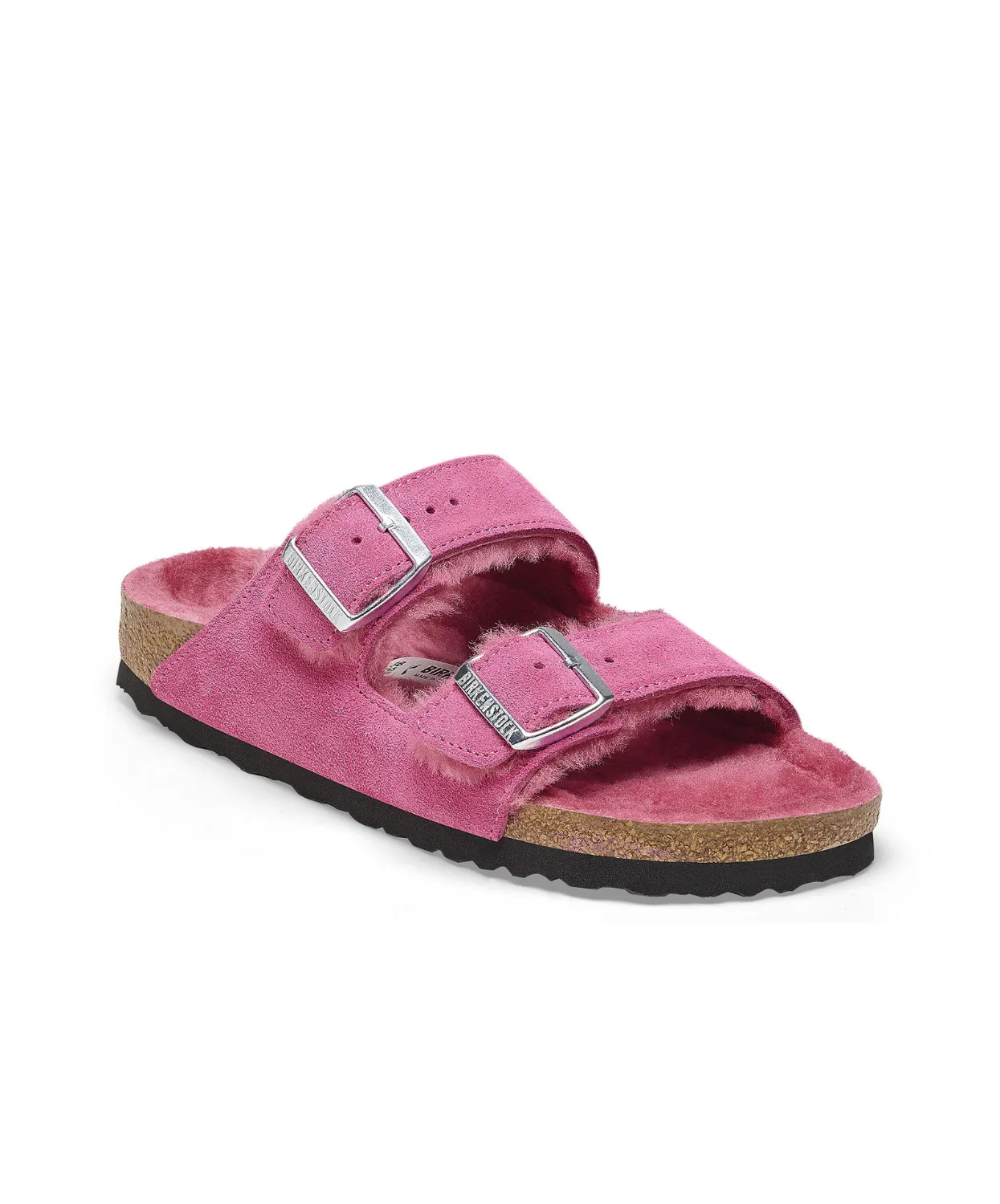 Birkenstock Arizona Suede Leather Shearling Fuchsia Tulip Sandals