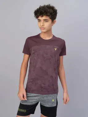 Boys Self Design Slim Fit Crew Neck T-shirt with VENTMESH